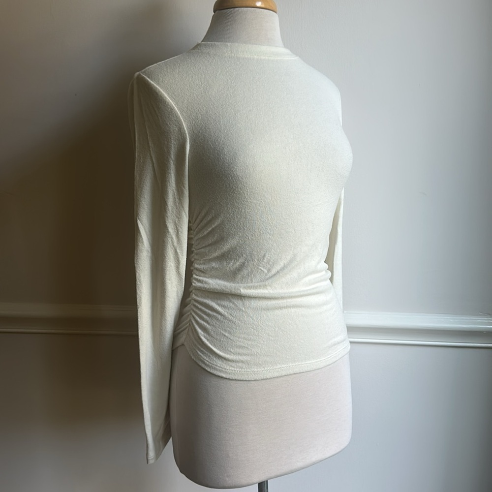 Madewell Brushed Jersey Ruched Long-Sleeve Tee Cream White Small NWT - Picture 4 of 11